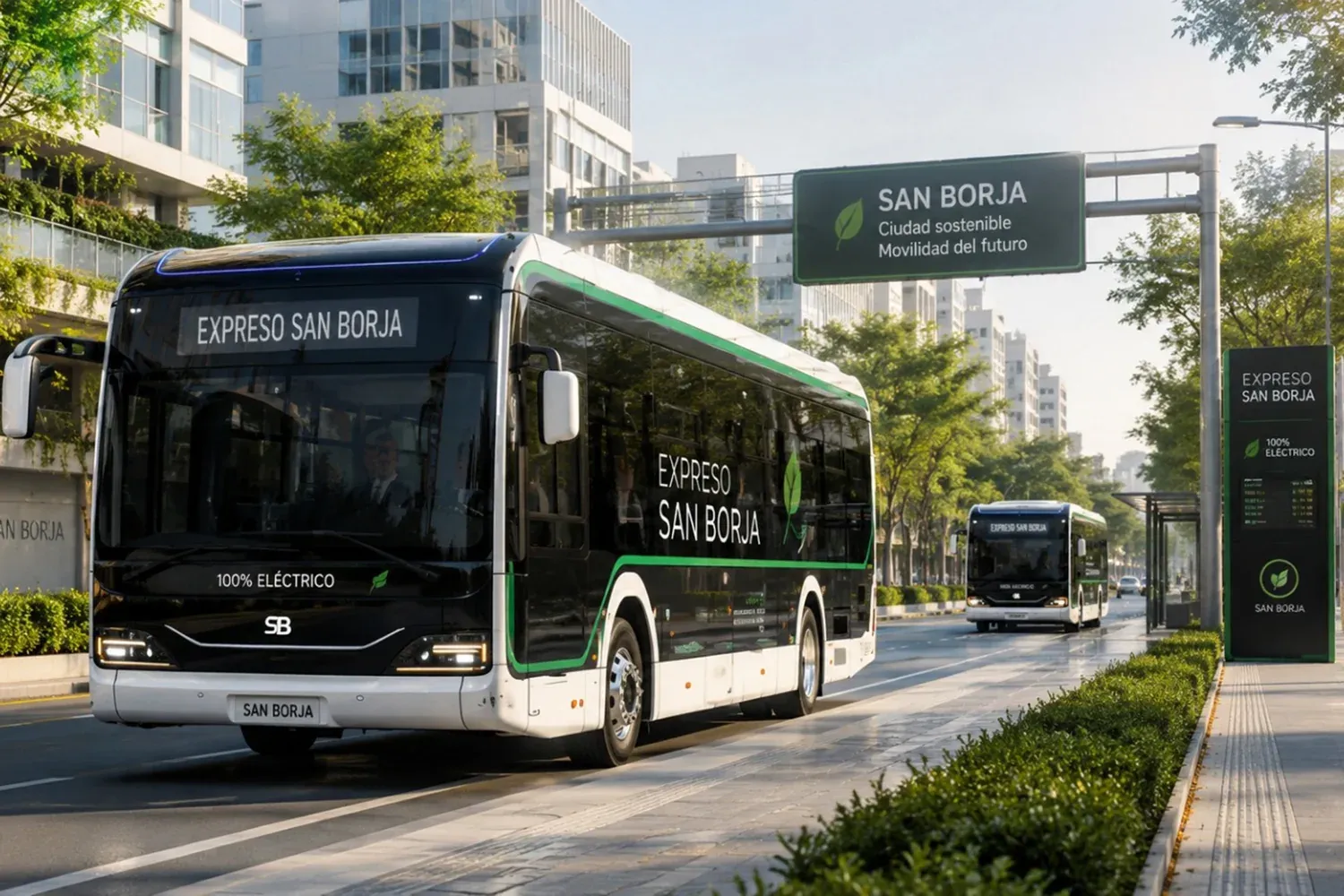 Buses eléctricos del futuro servicio Expreso San Borja